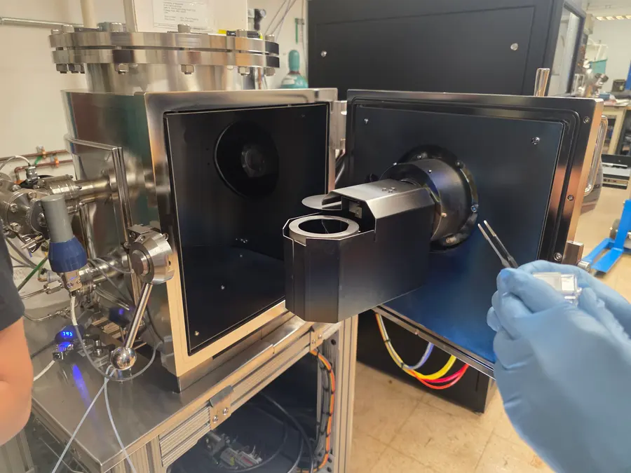 Ion mill. Loading a sample for surface cleaning before deposition.