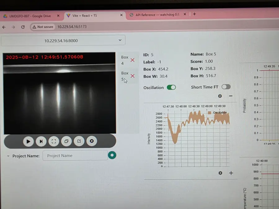 Lumi-Deck, the operator console. Live diffraction video, model inference, and intensity tracking in one browser tab. Open source.