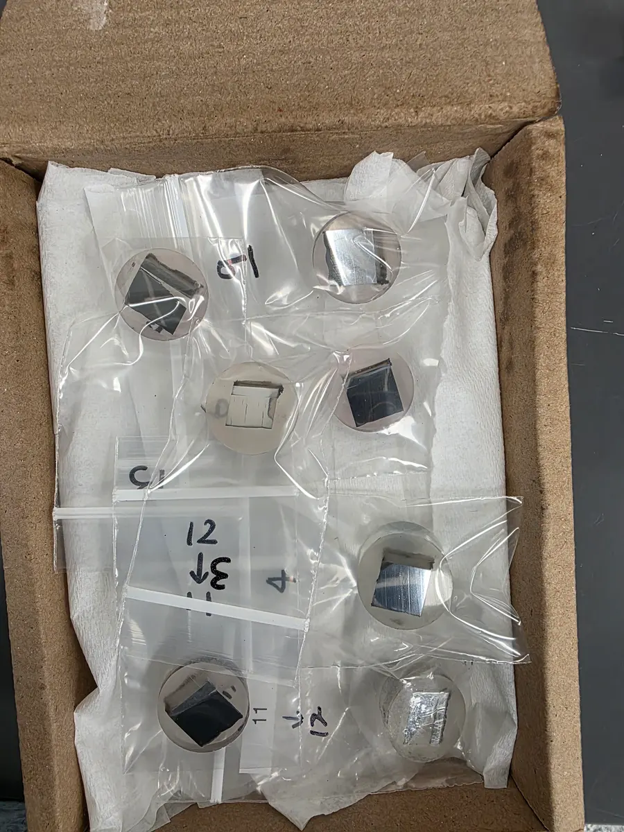 The sample archive. Every build gets bagged, labelled, and kept.